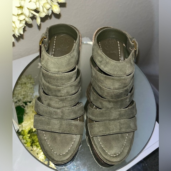 TORY BURCH Bailey Wedge Olive Green Espadrille Sandals - Picture 2 of 15